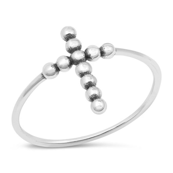 CHOOSE YOUR COLOR Bubble Beaded Cross Ring .925 Sterling Silver Band Jewelry Female Male Size 6