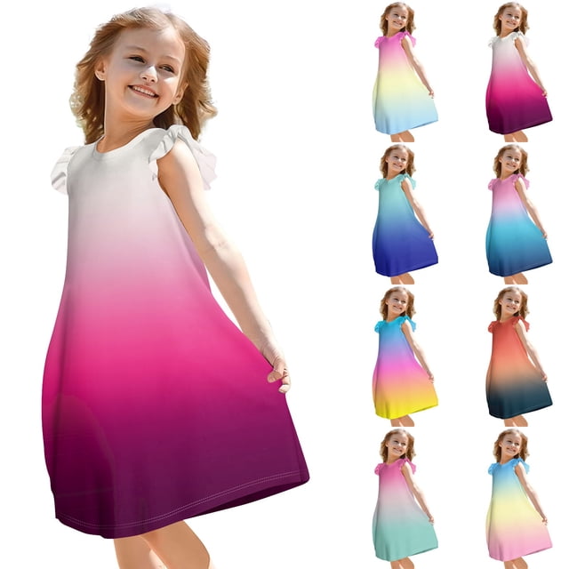 Girls' Summer Dress Kids 2025 Rainbow Gradient Sleeveless Dress Summer Casual Sundress for Kids with Soft Fabric ,Sie:130