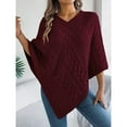 thumbnail image 4 of Arlun Poncho Knitted Cape Shawl Sweaters for Women Elegant Wrap V-Neck Cable Knit Hollow out Pullovers Loose Fit Comfortable Solid Color Sweater Tops Red S, 4 of 5
