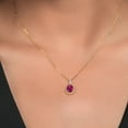 thumbnail image 2 of Gem Stone King 10K Yellow Gold Red Created Ruby and White Diamond Pendant Necklace for Women (2.04 Cttw, Oval 9X7MM, with 18 inch Chain), 2 of 5