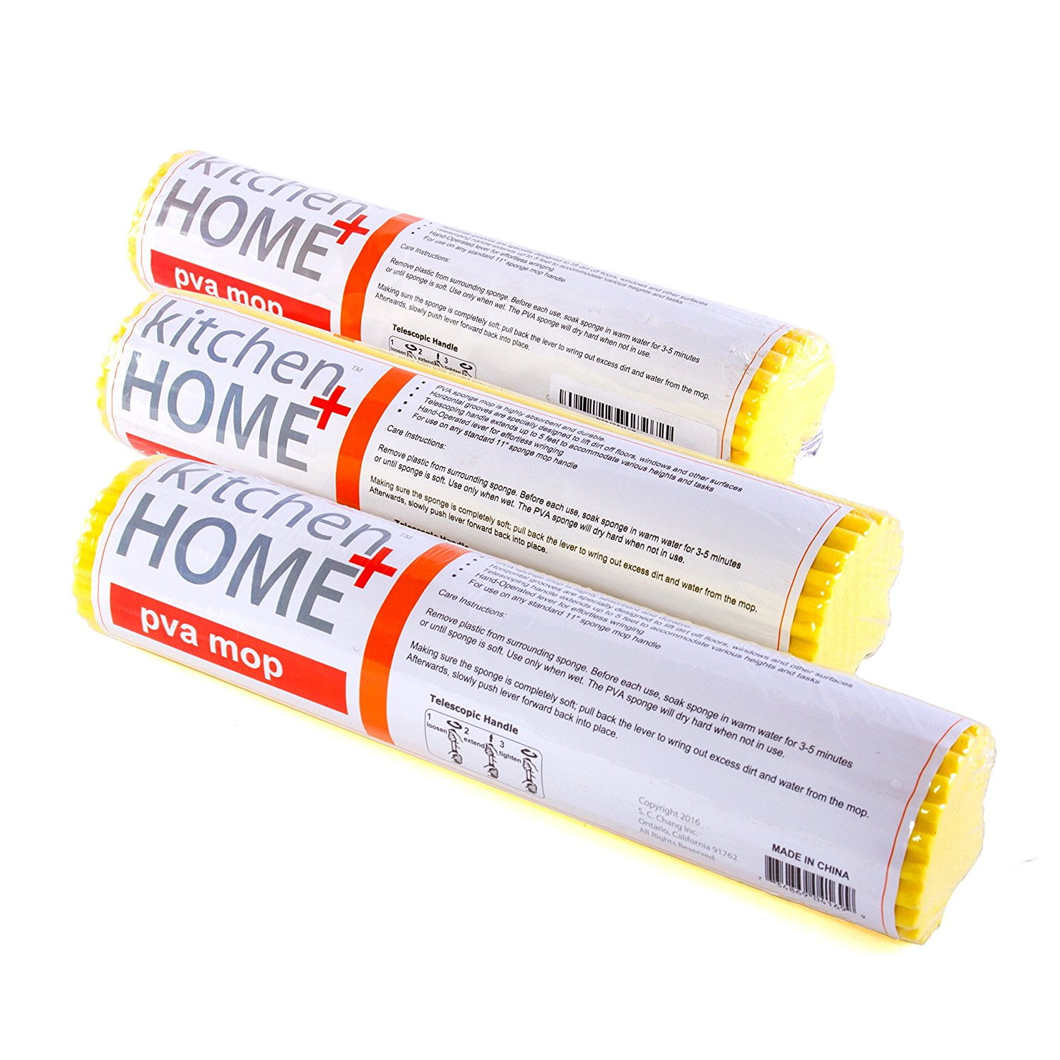 Kitchen + Home Sponge Mop Head Refill Set of 3 Super Absorbent and