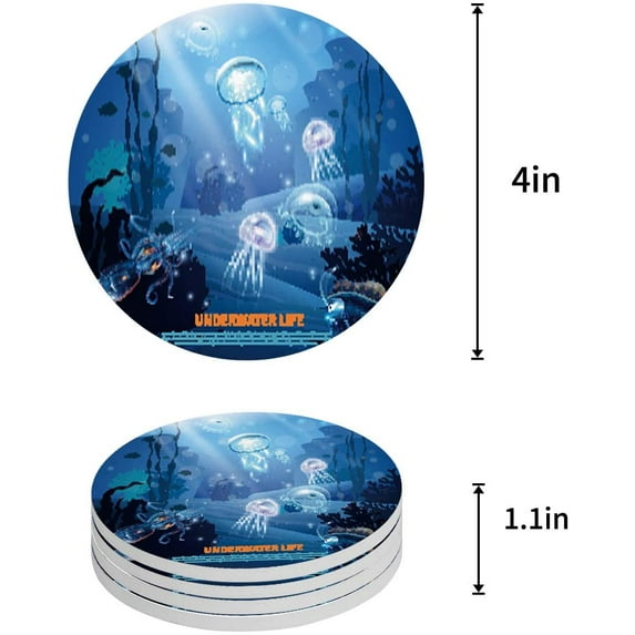 FMSHPON Octopus Set of 6 Round Coaster for Drinks, Absorbent Ceramic Stone Coasters Cup Mat with Cork Base for Home Kitchen Room Coffee Table Bar Decor