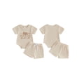 thumbnail image 2 of BemeyourBBs Newborn Baby Girl Little Sister Outfit Waffle Knit Letters Short Sleeve Romper with Elastic Waist Pockets Shorts Set Cute Infant Summer Clothes, 2 of 9