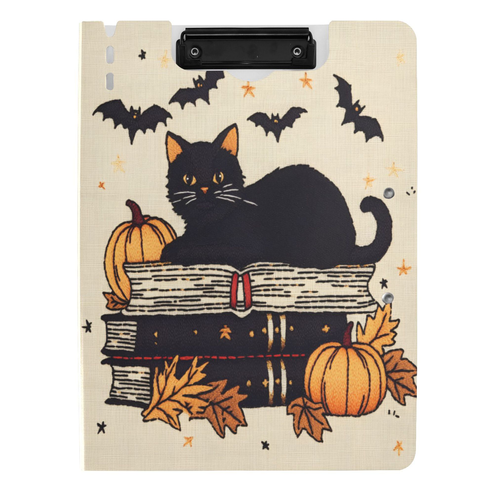 FORMRS A4 Clipboard Folder with Pen Holder Horizontal Foldable School Office Binder, Halloween Cat