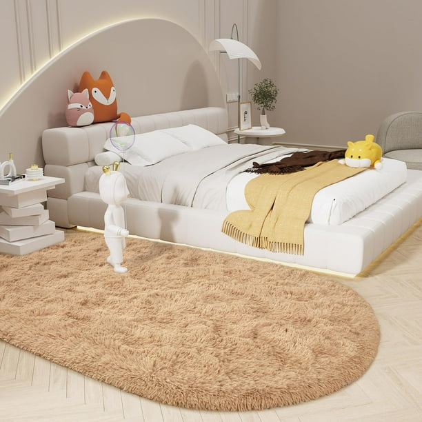 Alfombra LOCHAS 100x190 cm Beige Suave y Esponjosa Ovalada para Dormitorio