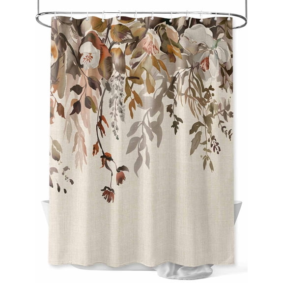 Fsddascl Vintage Leaves Shower Curtain Set - 48" x 72" Washable Bathtub Curtain with 12 Hooks, Farmhouse Botanical Floral Burlap Waterproof Fabric Stall Shower Curtains for Bathroom/Bathtub Décor