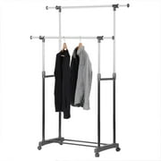 Expandable Chothes Rack, Double Rod Garment Rack Clothing Rack with Wheels