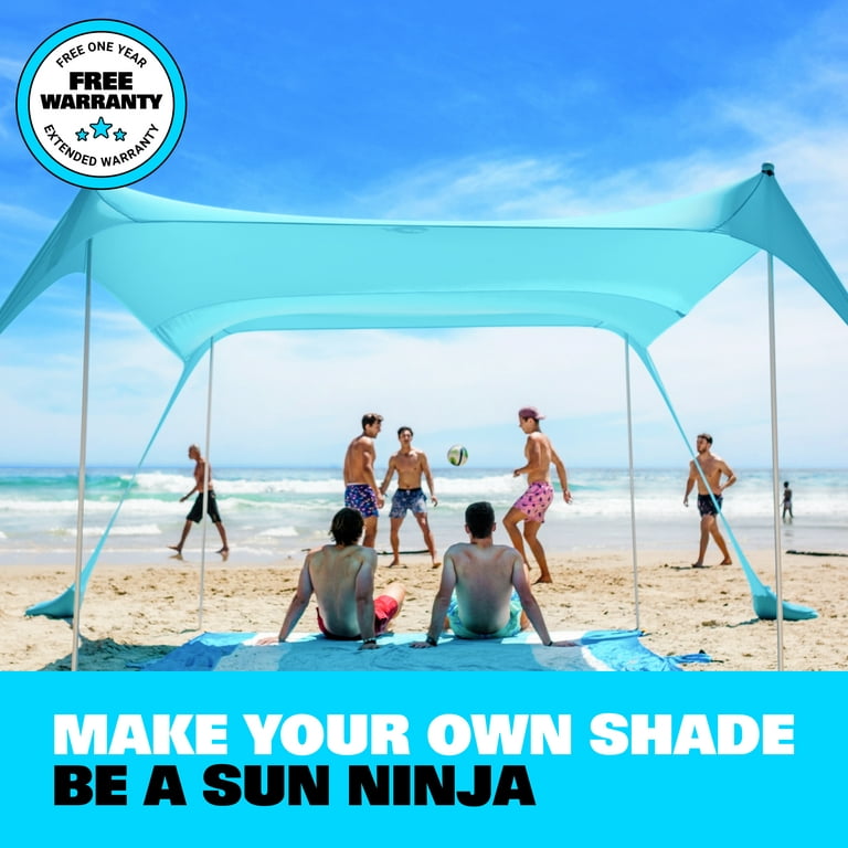 Sun Ninja Beach Tent Sun Shelter with UPF50+ Protection, Includes Sand Shovel, Ground Pegs and Stability Poles, Outdoor Pop Up Beach Shade Canopy