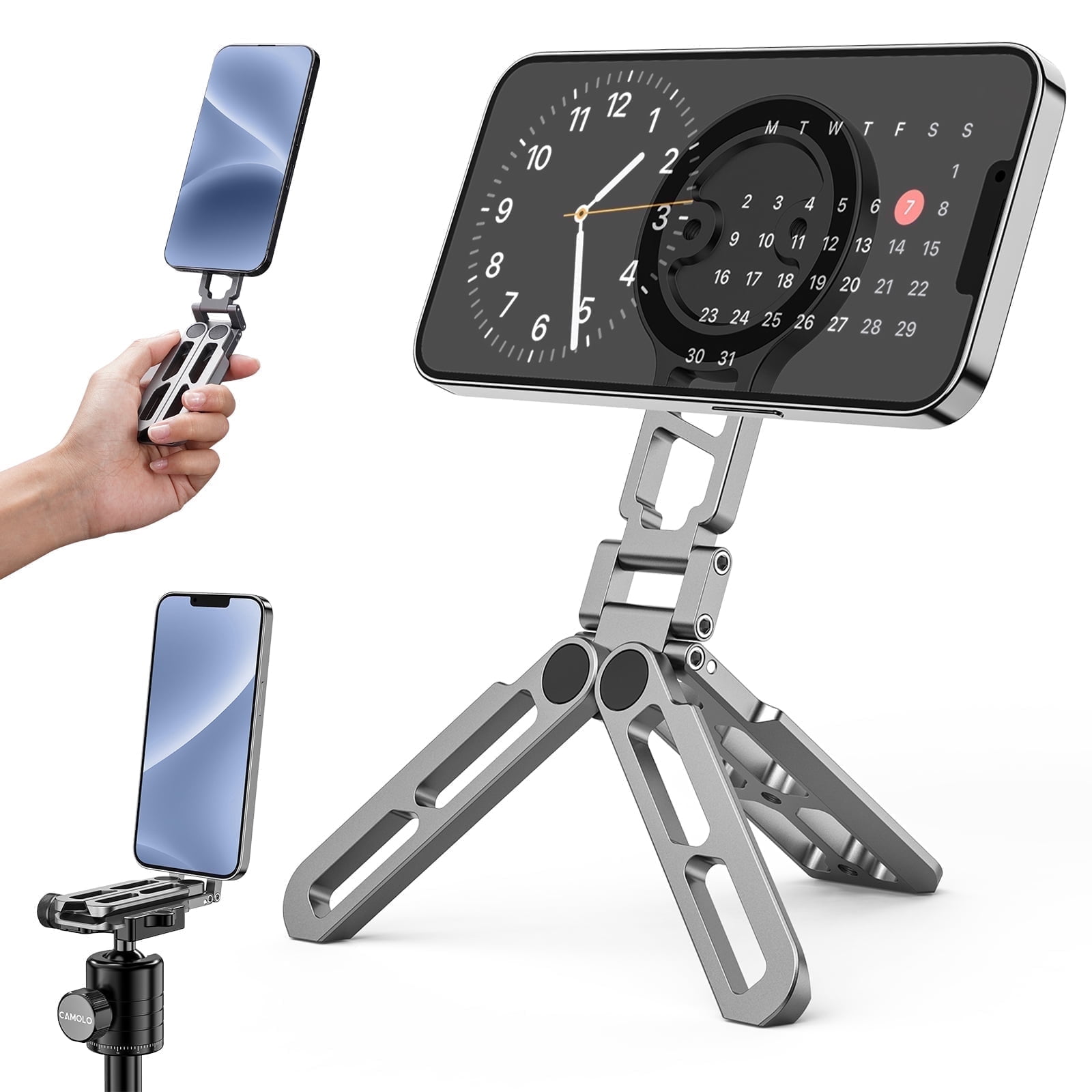 Magnetic Pocket Phone Tripod Foldable Compatible with Magsafe for iPhone 16/15/14/13/12 Plus Pro Max Series, Upgrade Mini Cell Phone Tripod Mount Handle Smartphone Desk Stand Travel All in One