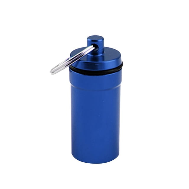 Mini pastillero de aluminio a prueba de agua MagiDeal, estuche protector, contenedor, botella, llavero Azul jinwen Cápsula impermeable
