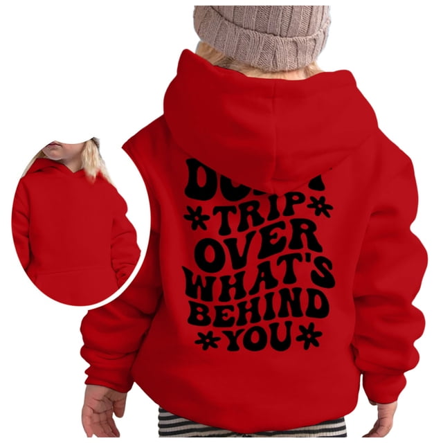 FAOWME Sweat à Capuche pour Filles Manches Longues Chandail en Molleton Graphique Mignon pour Enfants Rouge 4-5 Ans