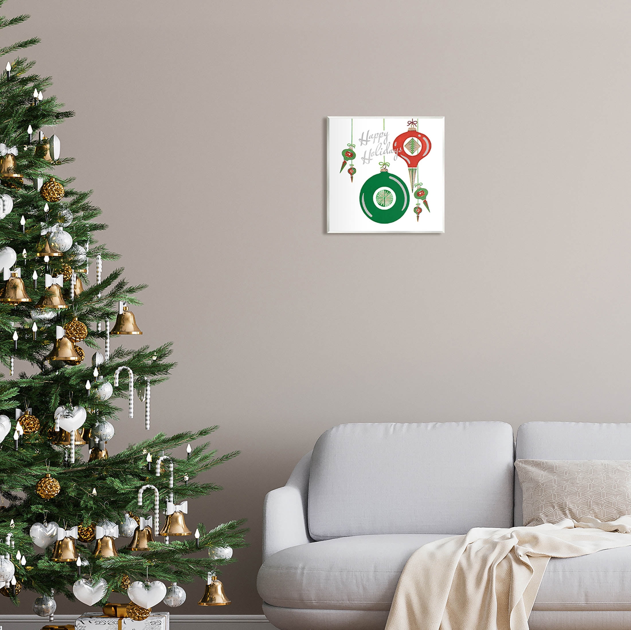 Stupell Industries Seasonal Happy Holidays Ornaments Graphic Art Unframed Art Print Wall Art, Design by The Saturday Evening Post