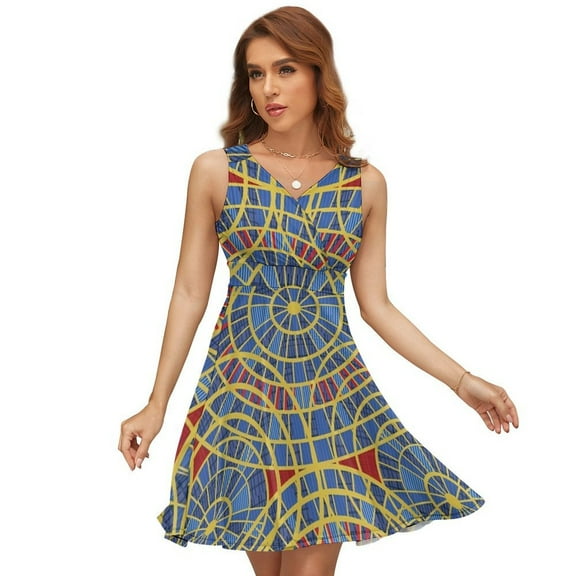 Distressed Dragoncon Marriott Carpet Pattern with Extrusion Sleeveless Dress Women Summer Evening Dresses Ladies Sundress