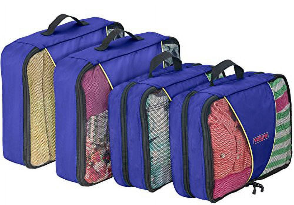 Valyne Mesh Nylon 6-pcs Packing Cubes Set, Travel Accessories Luggage Organizer Bags with Laundry /Shoe Bag (Medium Packs Double Compartment) (Dark Blue)