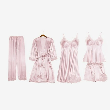 

QWZNDZGR Satin Sexy Robe sets Women Sleepwear Solid color Sleep Tops Lace Kimono Bathrobe Female Homewear Femme Nightwear Night Dress