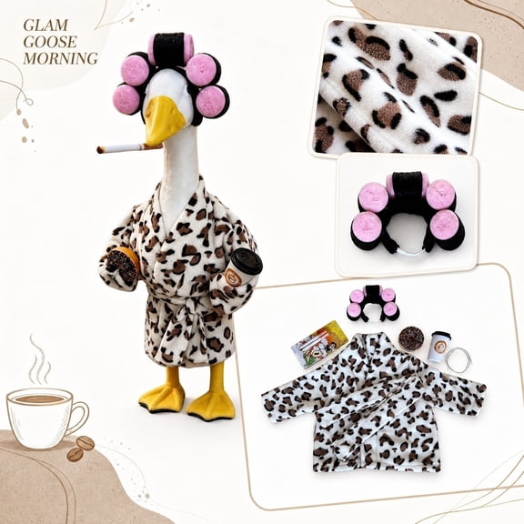 Funny Porch Goose Outfits Leopard Print Bathrobe Style Novelty Set for Whimsical Home Decor, Quirky Bathroom Decoration and Casual Display, 1 Pack