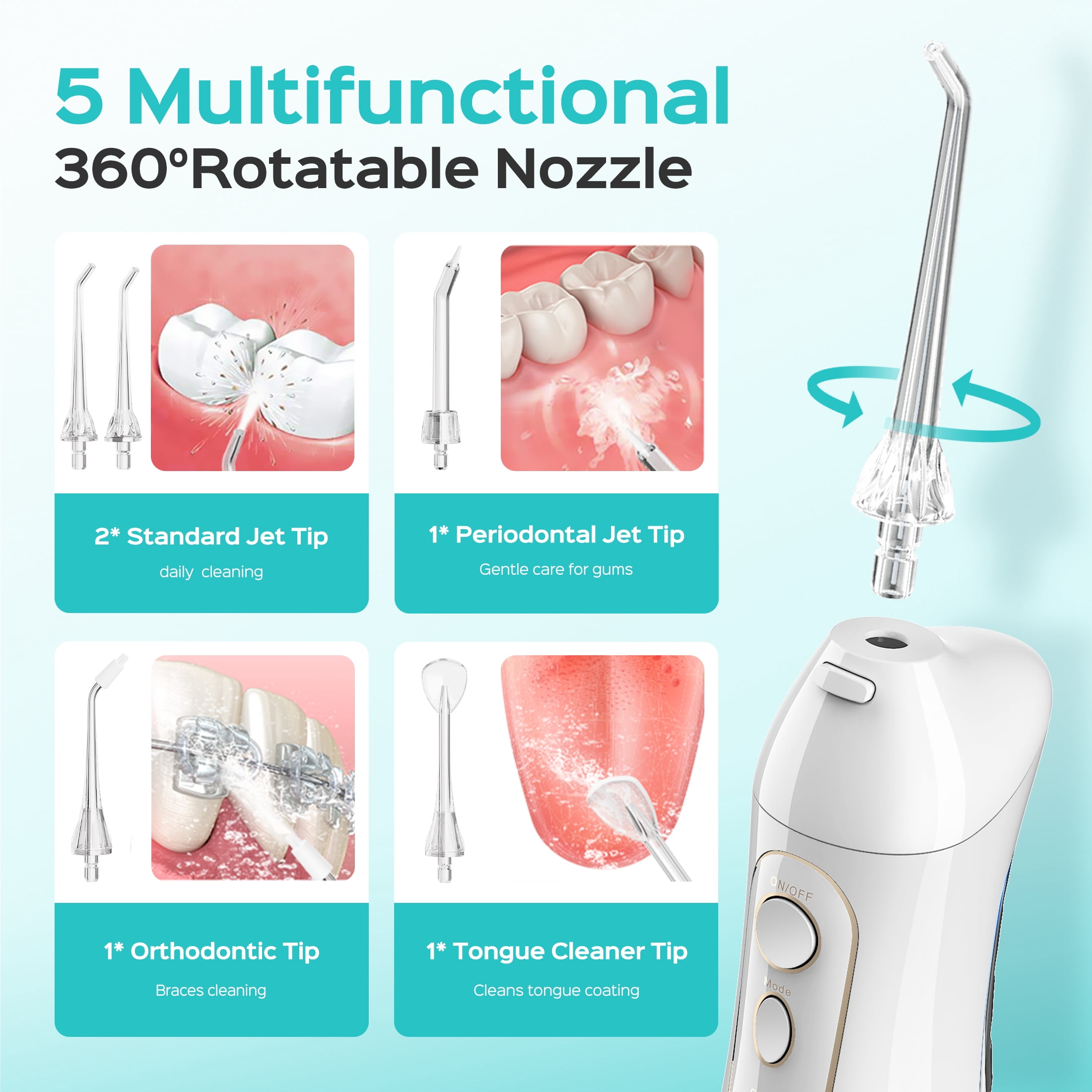 COSLUS CX20 Water Dental Flosser Teeth Pick,300ML Tank IPX7 Waterproof Portable Rechargeable Water Flosser Dental Oral Irrigator for Home and Travel White