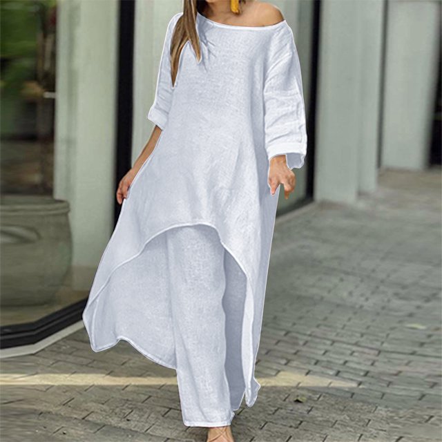 Babysbule Ensembles de Détente pour Femmes Liquidation Ensemble d'Été Ample 2 Pcs Tenues Assorties Col Rond Manches Longues Hauts et Pantalons Longs Survêtements Ensemble Survêtement Tenue d'Intérieur