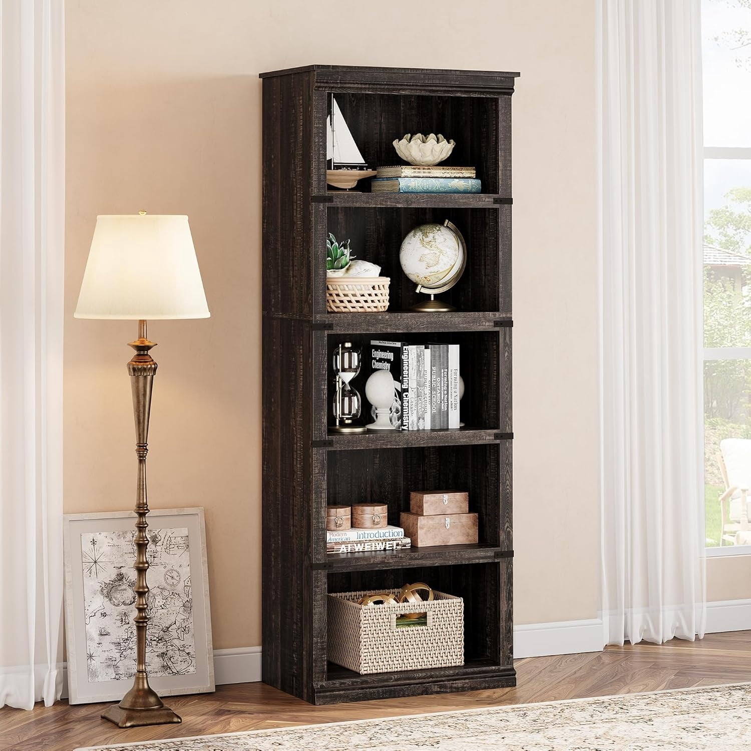 3/5-Tier Bookshelves and Bookcases Farmhouse Book Shelf with Storage Open Display Bookshelves 40/67.4" Tall Book Case Floor Standing Home Decor Furniture for Home Office Living Room Bed Room