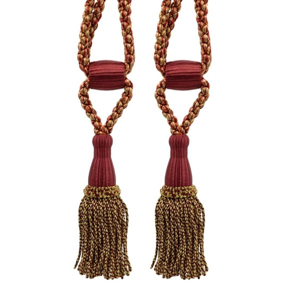 DECOPRO Beautiful Curtain & Drapery Tassel Tieback, Adjustable Cord Length with Elegant Bullion Design, Tassel Length 5 1/2" (14cm), Spread 24" (61cm) # TBC055SPR24, #PR15 Set of 2