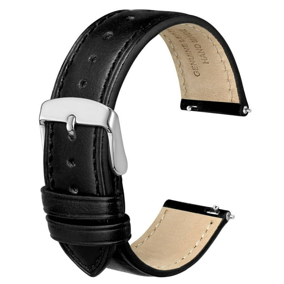 Genuine Leather Watch Bands Quick Release, Crazy Horse Leather Watch Straps for Men and Women, Band Width 18mm,Silver Stainless Steel Buckle