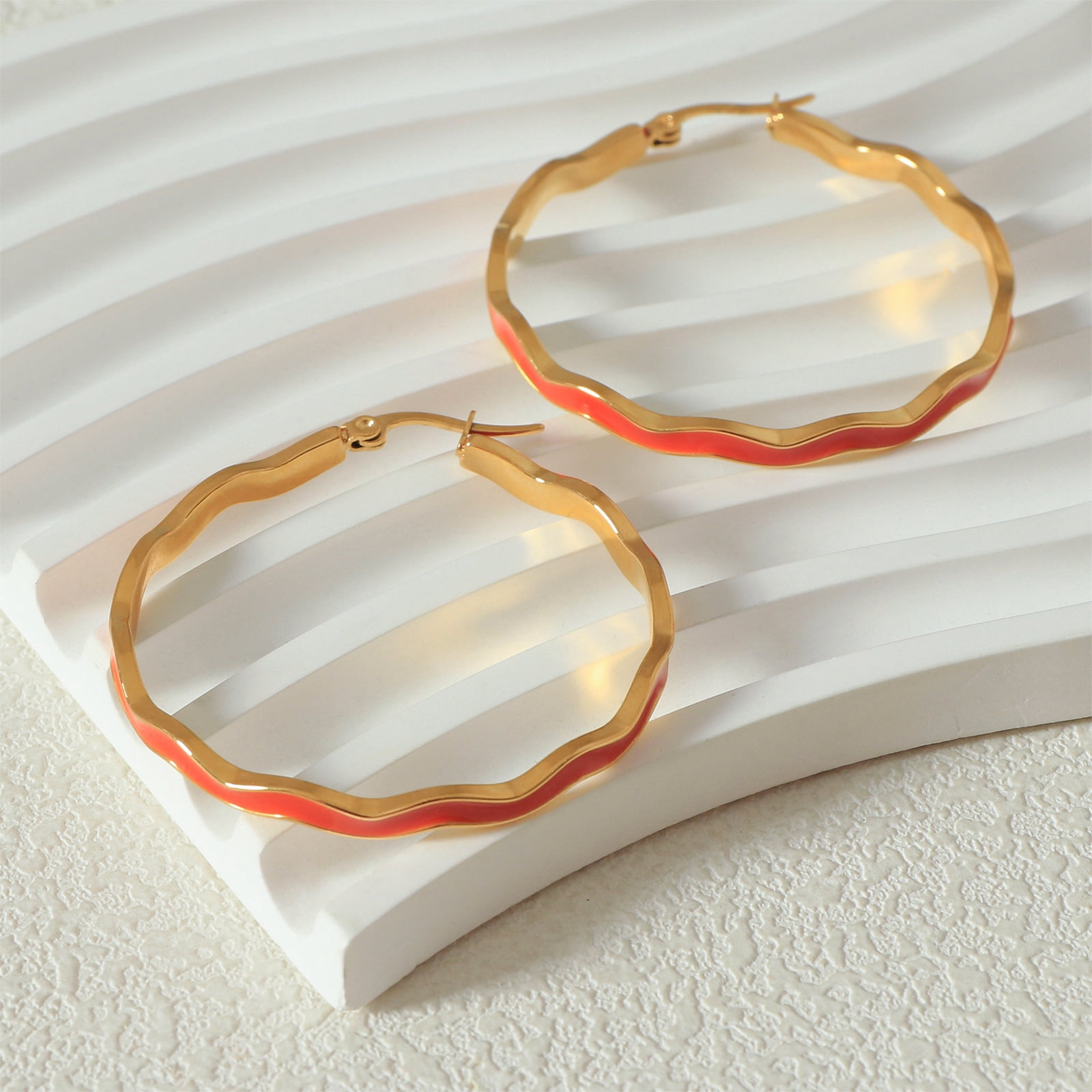 Lsnesstla Chunky Enamel Hoop Earrings for Women 18K Gold Plated Colorful Wave Earrings Jewelry  Gift for Girlfriend Wife