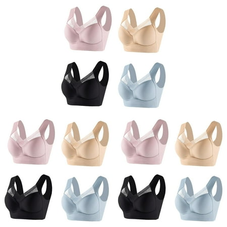 Justable Bra 4Pc Women S Large Strapless Women Bras Lace Tank Top Underwear Pack Of Bra Thin Side Fold Side Womens Bra Pack Gather Adjustable BraBeige (3Packs)