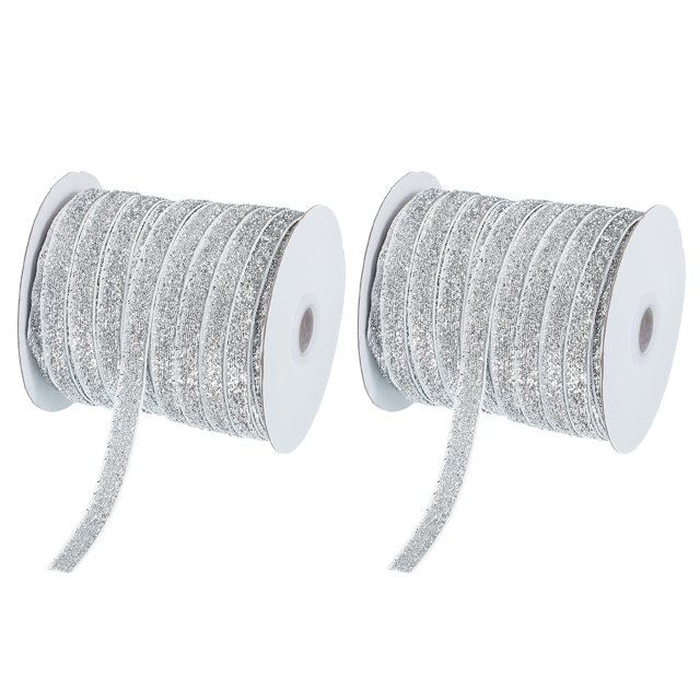 Uxcell Glitter Velvet Ribbon, Sparkly Fabric Metallic Ribbons Gift Wrapping Roll for Crafts Hair Bow Wreaths Decoration Silver