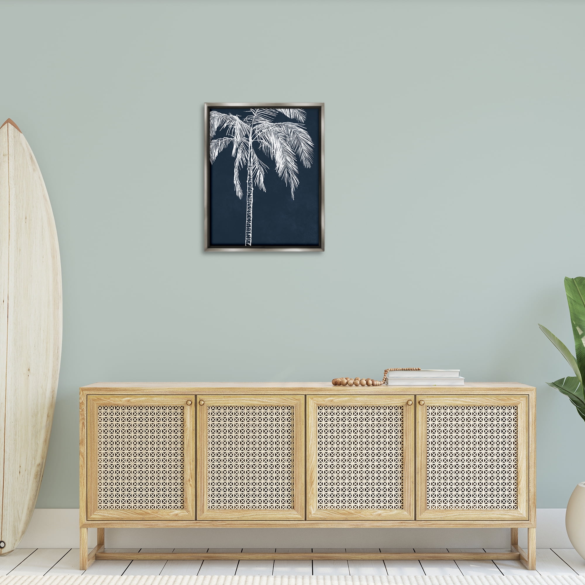 Stupell Industries White Outline Palm Tree Plants & Flowers Painting Gray Floater Framed Canvas Art Print Wall Art, 25 x 31