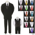 thumbnail image 1 of Baby Toddler Boy Black Formal  Suit + EXTRA color TIE 6pc Tuxedo S M L XL 2T-20, 1 of 1