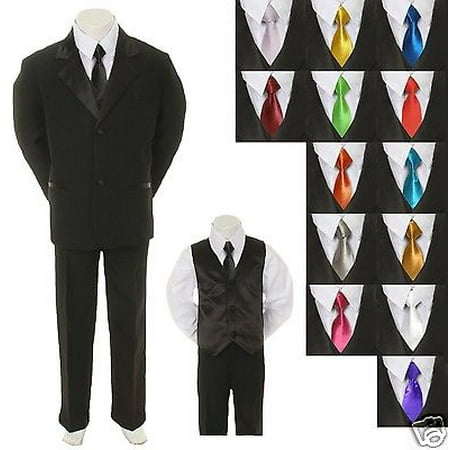 

Baby Toddler Boy Black Formal Suit + EXTRA color TIE 6pc Tuxedo S M L XL 2T-20