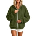 thumbnail image 4 of CQONEPT Women's Zip up Hoodie Jackets Long Puff Sleeve Fashion Jackets Drawstring Fall Winter Comfortable Sweatshirts with Pocket Army GreenL, 4 of 6