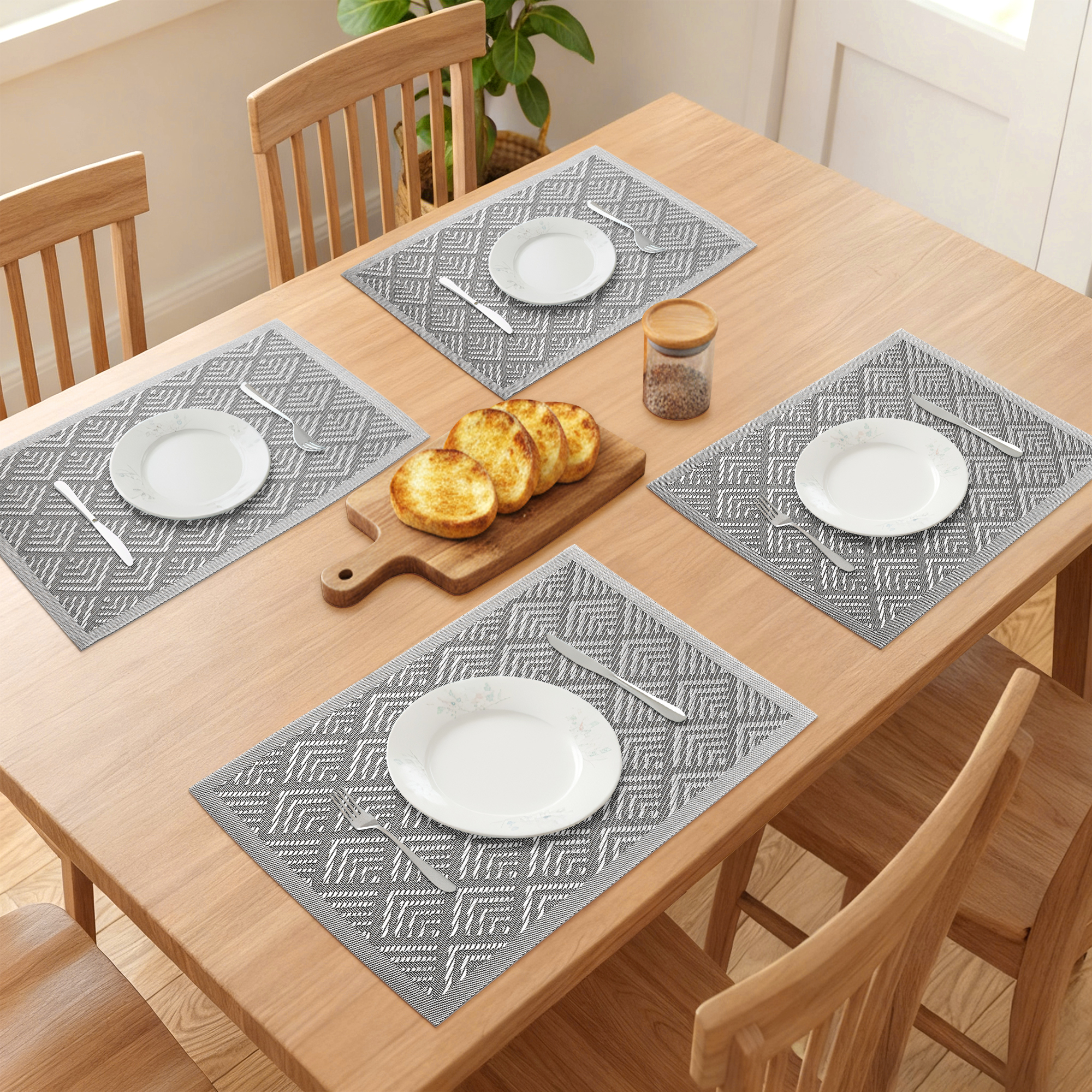 Unique Bargains Set of 6 Washable Plastic Placemats for Dining Table Decor Gray