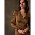 thumbnail image 4 of Mocha Brown Satin Jacquard V-Neck Wrap Maxi Dress With Puffed Sleeves, 4 of 7