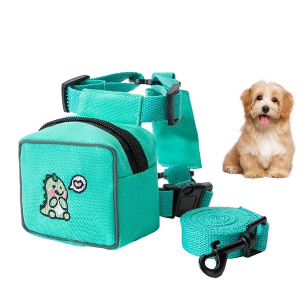 Mochila con dibujos animados para perro, ajustable, con correa para cachorro (verde)