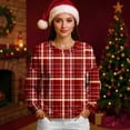 thumbnail image 4 of Women's Fleece Hoodie with Long Sleeve Round Neck, Casual Comfortable Loose-Fit Lightweight, Christmas Plaid Print for Vintage Sportswear,Watermelon Red,XL, 4 of 6