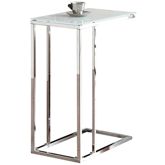 HomeStock Art Deco Dreams Glass Top Snack Table, Chrome and White, 24" H x 10" W x 18" D, Sleek White Tempered Glass Surface with Chrome Base for Easy Snack Access
