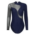 thumbnail image 3 of inhzoy Women Mesh Sheer Ballet Dance Leotard Long Sleeve Gymnastic Dance Bodysuit Unitard Navy Blue S, 3 of 8
