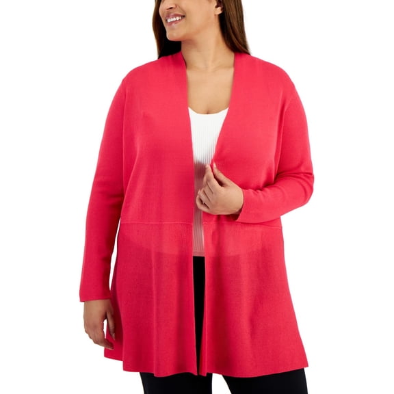 Anne Klein Womens Solid Cardigan Sweater, Pink, Plus Size, 1X