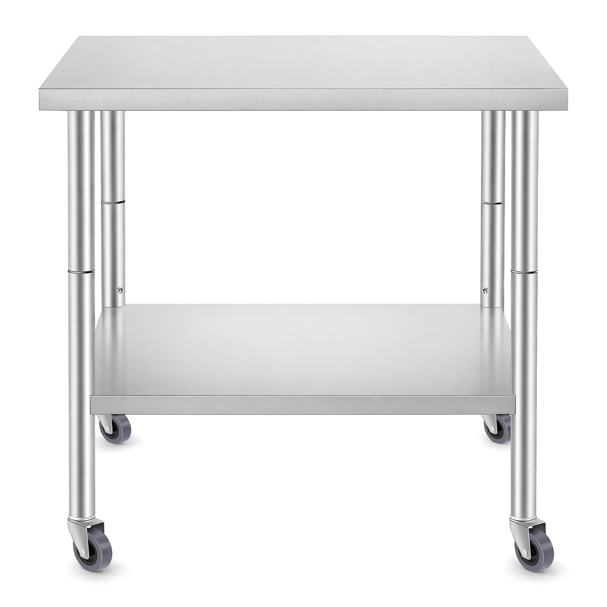 GARITIN 36 x 24 Inch Commercial Work Table with Wheels, Stainless Steel Kitchen Prep Table with Under Shelf for Restaurant & Home, Silver
