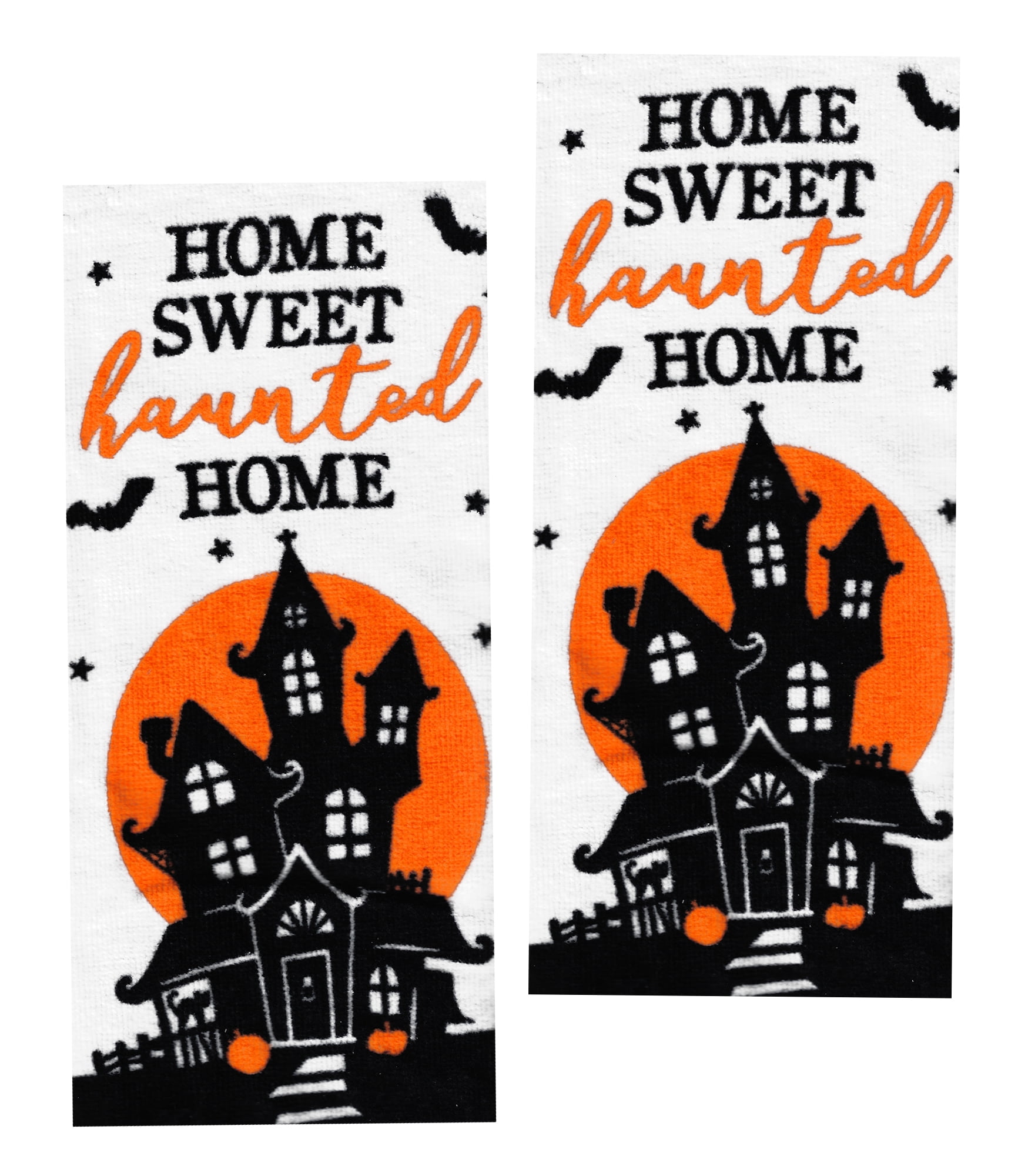 Halloween Haunted Home Towels, Kitchen Towel 2 Pack Set Orange Black