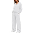 thumbnail image 5 of Xaqiouau Women's V-Neck Sweatshirt and Wide Leg Pants Set Loose Fit Long Sleeve Pullover Top High Waisted Drawstring Tracksuit Casual Lounge Wear 2 Piece Outfit White L, 5 of 9