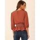 thumbnail image 3 of Top peplum para mujer Blusa con cintura fruncida de media manga abullonada naranja XS, 3 of 6