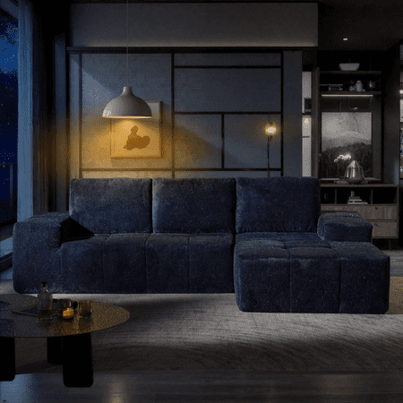 Ovios 116" L-Shaped Sectional Sofa Modern Modular Cloud Couch with Deep Seating Upholstered Sofa for Living Room Bedroom, No Assembly Required, Blue (Starry Sky)