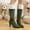 Green, variant on FRSASU Women's Pointed Toe Stiletto Mid Calf Boots, Christmas Tree & Snowflake Embroidery with Furry Top Cuff Red