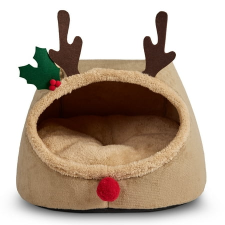 Vibrant Life Small Holiday Hideaway Dog Bed, Cat Bed, Reindeer