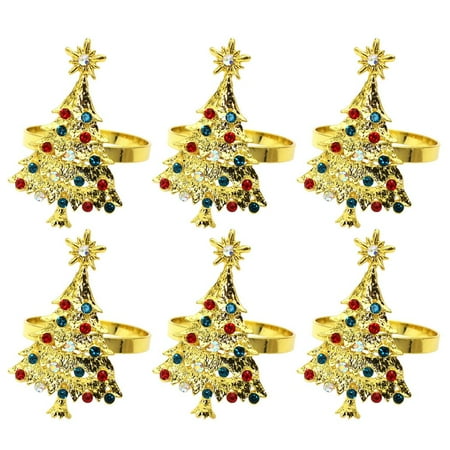 

Fovolat Christmas Tree Napkin Rings|6 Pieces Christmas Style Napkin Ring|Metal Elegant Napkin Rings Napkin Holder for Christmas Holiday Winter Wedding Use Gold Silver