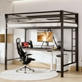 thumbnail image 3 of Sifurni Black Heavy Duty Twin Size Metal Loft Bed with Full-Length Guardrail & Removable Stairs, 3 of 11