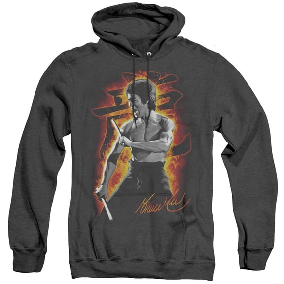 Bruce Lee Dragon Fire Adult Heather Hoodie Sweatshirt Black