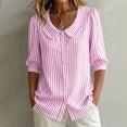 thumbnail image 5 of Women's Striped Shirt with Pan Collar, 3/4 Puff Sleeve Button Down Casual Blouse, 5 of 8